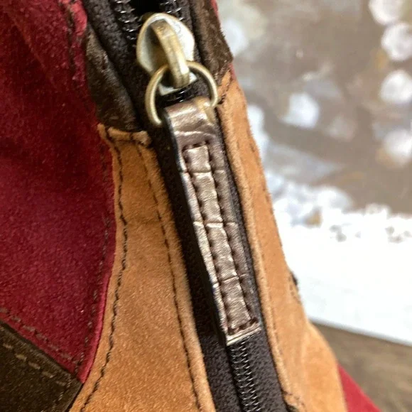 Patchwork Faux Suede Womens Hobo Shoulder Bag Multicolor 70's Boho‎ Western - Picture 8 of 10